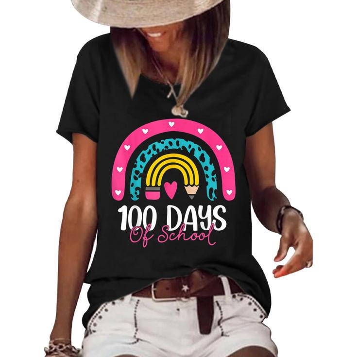 100 Days Smarter 100 Days Of School Rainbow Teachers Kids  Women's Short Sleeve Loose T-shirt