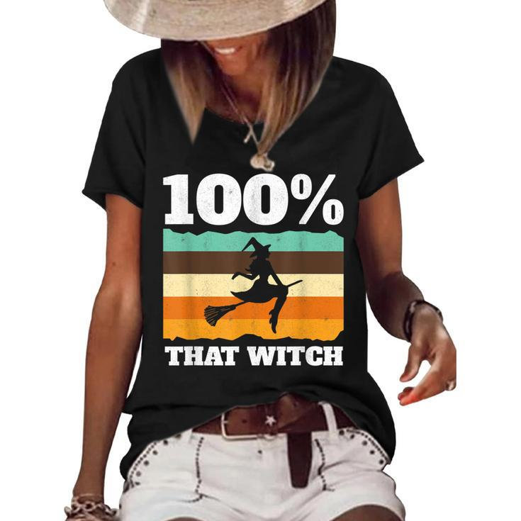 100 That Witch On Broom Retro Halloween  Women's Short Sleeve Loose T-shirt
