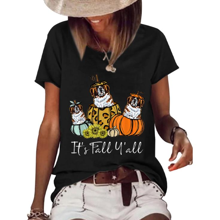 Its Fall Yall Saint Bernard Dog Leopard Pumpkin Autumn  Women's Short Sleeve Loose T-shirt