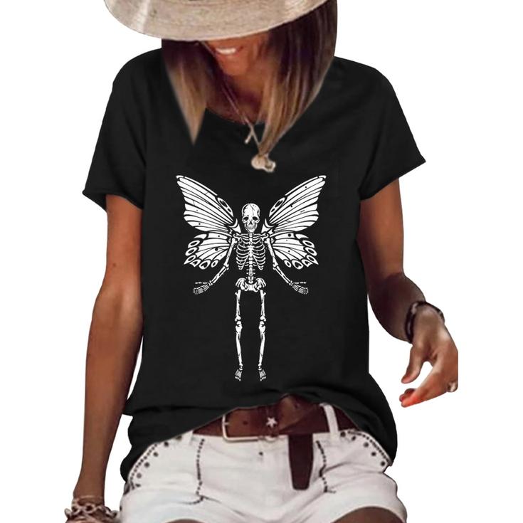 Fairycore Aesthetic Gothic Butterfly Skeleton Fairy Grunge Women's Short Sleeve Loose T-shirt