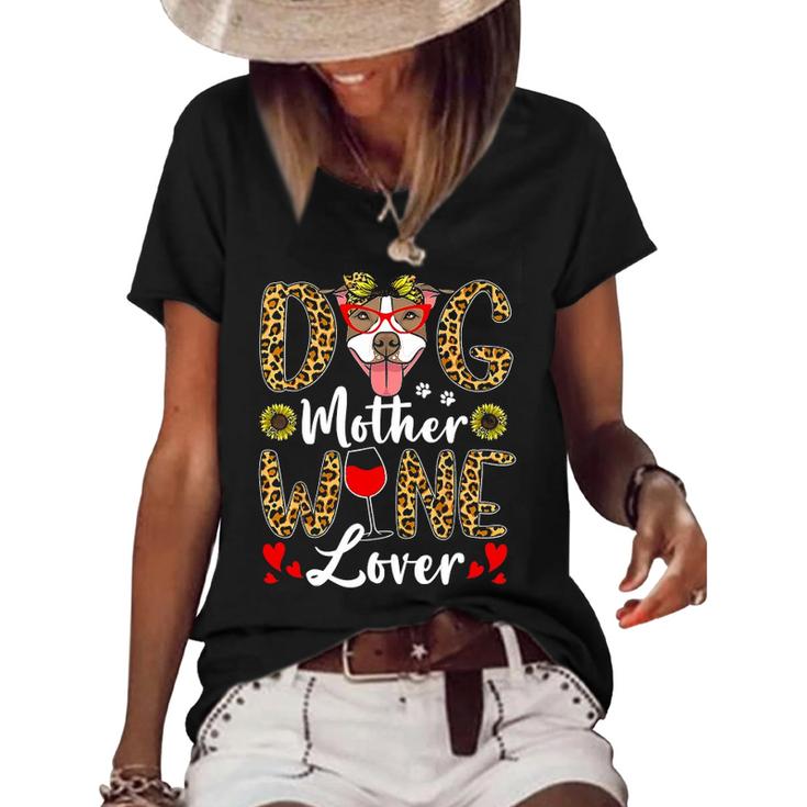 Dog Mother Wine Lover Shirt Dog Mom Wine Mothers Day Gifts Women's Short Sleeve Loose T-shirt