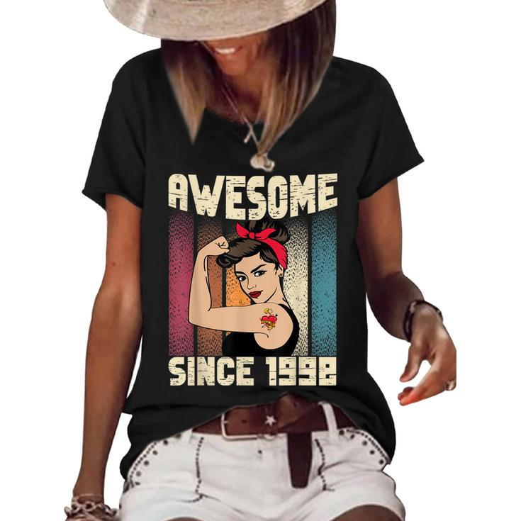 24 Year Old Awesome Since 1998 24Th Birthday Women  Women's Short Sleeve Loose T-shirt