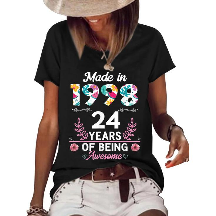 24 Years Old Gifts 24Th Birthday Born In 1998 Women Girls  V2 Women's Short Sleeve Loose T-shirt