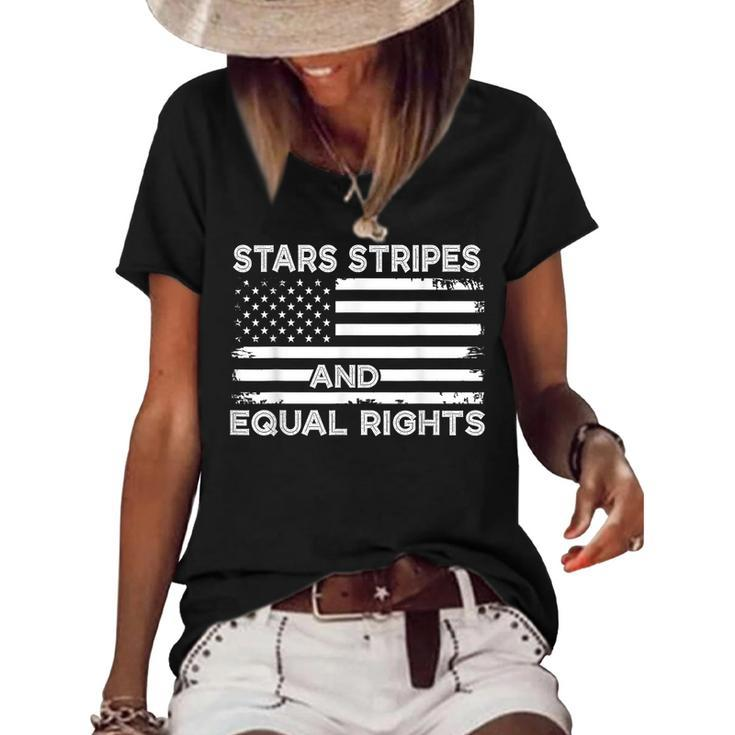 4Th Of July Womens Rights Stars Stripes And Equal Rights  Women's Short Sleeve Loose T-shirt