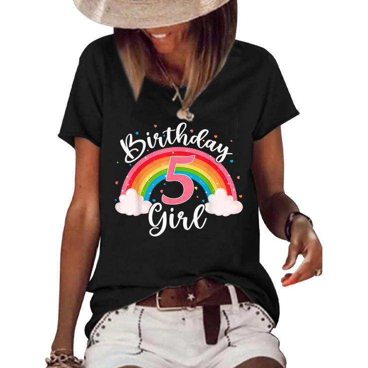 5 Years Old Birthday Girl Rainbow For Girls 5Th Birthday  Women's Short Sleeve Loose T-shirt