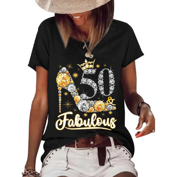 50 & Fabulous 50 Years Old 50Th Birthday Diamond Crown Shoes  V2 Women's Short Sleeve Loose T-shirt
