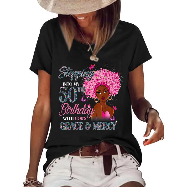 50Th Birthday Squad Stepping Into 50 Years Old Black Womens  Women's Short Sleeve Loose T-shirt