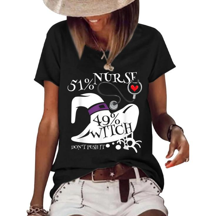 51 Nurse 49 Witch Funny Halloween Speelbind Nurse  Women's Short Sleeve Loose T-shirt