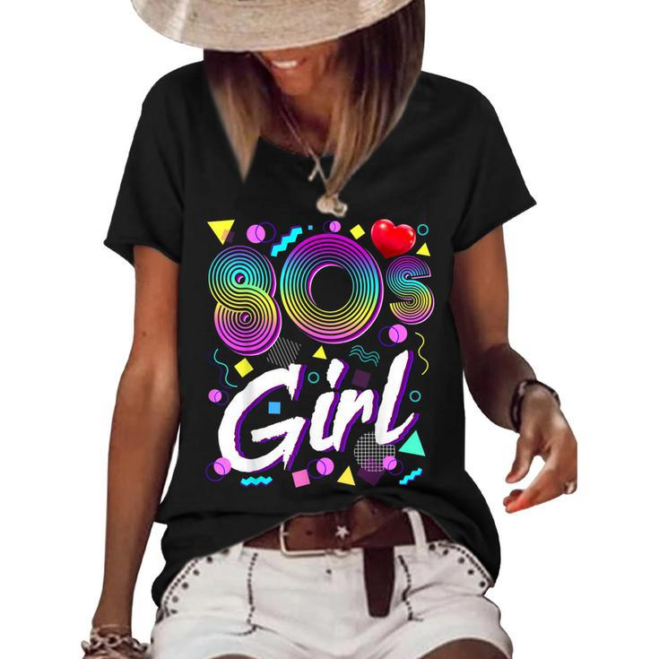 80S Girl Birthday Party Costume Retro Vintage Gift Women  V2 Women's Short Sleeve Loose T-shirt