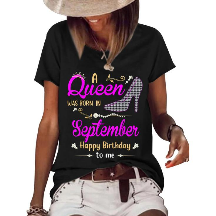 A Queen Was Born In September Birthday For Women Girl Ladies  Women's Short Sleeve Loose T-shirt