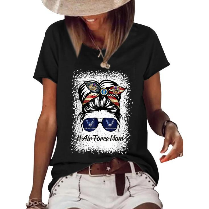 Air Force Mom Messy Bun Sunglasses Military Mom Mothers Day  Women's Short Sleeve Loose T-shirt