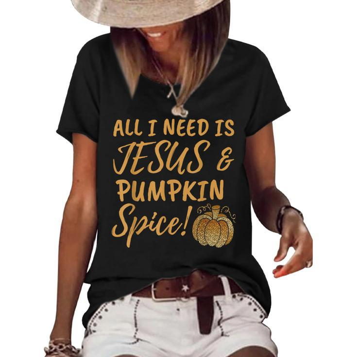 All I Need Is Jesus And Pumpkin Spice Leopard Fall Women Kid  Women's Short Sleeve Loose T-shirt