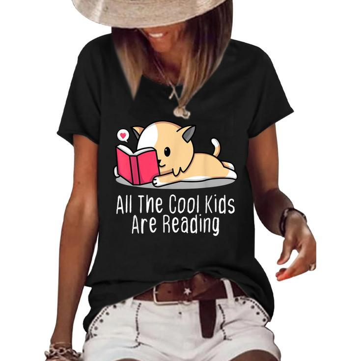 All The Cool Kids Are Reading  Book Cat Lovers  Women's Short Sleeve Loose T-shirt