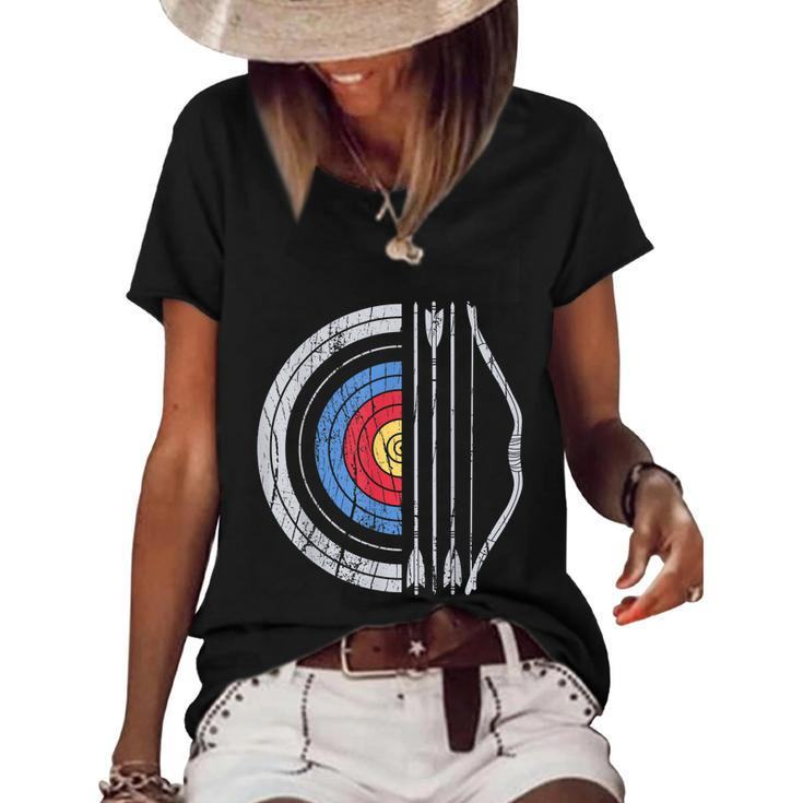 Archery Target Bow And Arrow Archer Retro Vintage Women's Short Sleeve Loose T-shirt