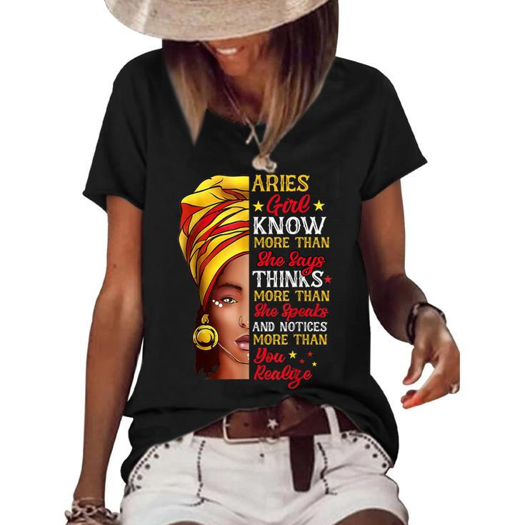 Aries Girl Queen Melanin Afro Queen Black Zodiac Birthday  Women's Short Sleeve Loose T-shirt