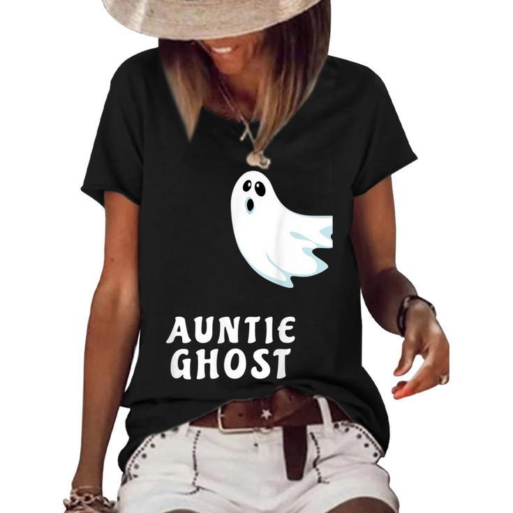 Auntie Ghost Funny Spooky Halloween Ghost Halloween Mom  Women's Short Sleeve Loose T-shirt