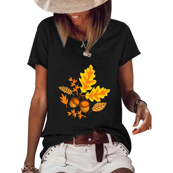 Autumn Leaves And Acorns Fall For Thanksgiving Cute Graphic Design Printed Casual Daily Basic Women's Short Sleeve Loose T-shirt
