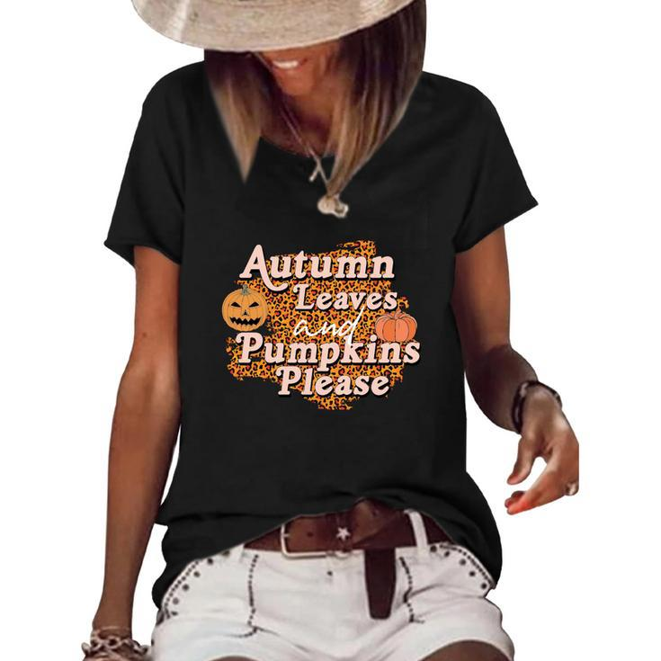 Autumn Leaves And Pumpkins Please Leopard Fall Women's Short Sleeve Loose T-shirt