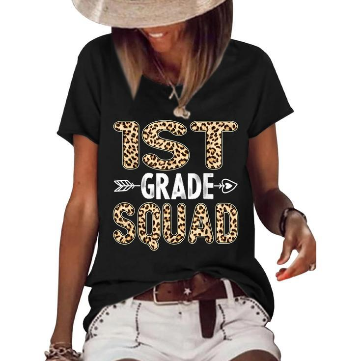 Back To School First Grade 1St Grade Leopard Squad Teacher  Women's Short Sleeve Loose T-shirt