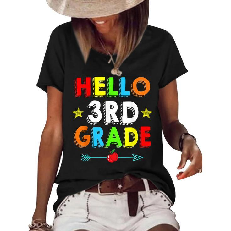 Back To School Hello 3Rd Grade Kids Teacher Student  Women's Short Sleeve Loose T-shirt