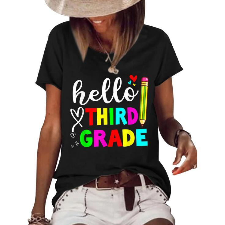 Back To School Hello 3Rd Grade Kids Teacher Student  Women's Short Sleeve Loose T-shirt