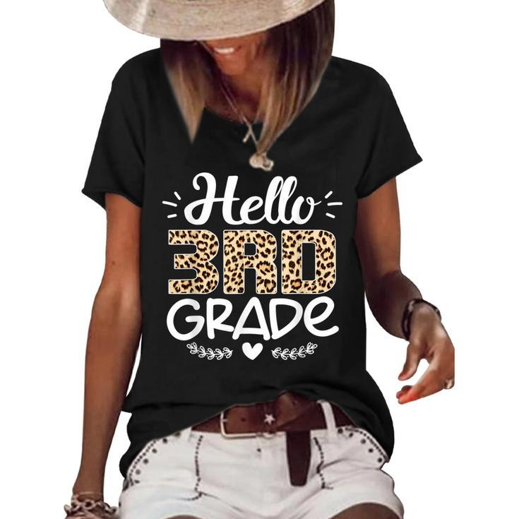 Back To School Hello 3Rd Grade Third Grade Leopard Teacher  Women's Short Sleeve Loose T-shirt
