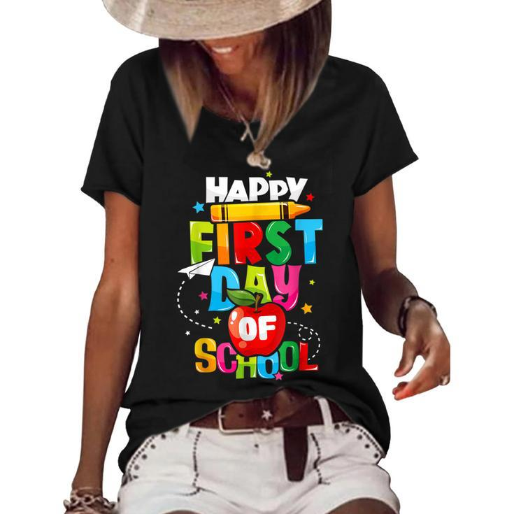 Back To School Teachers Kids Child Happy First Day Of School  Women's Short Sleeve Loose T-shirt