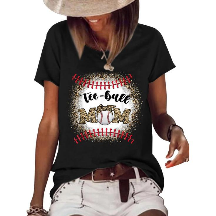 Ball Mom Mothers Day  Ball Mom Leopard Funny  Women's Short Sleeve Loose T-shirt