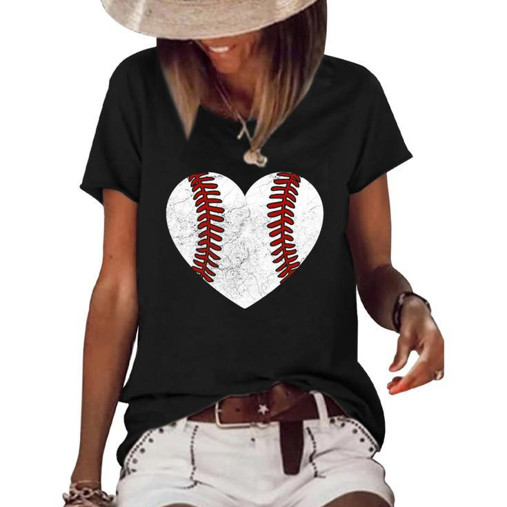 Baseball Heart Fun Mom Dad Men Women Softball Wife Women's Short Sleeve Loose T-shirt