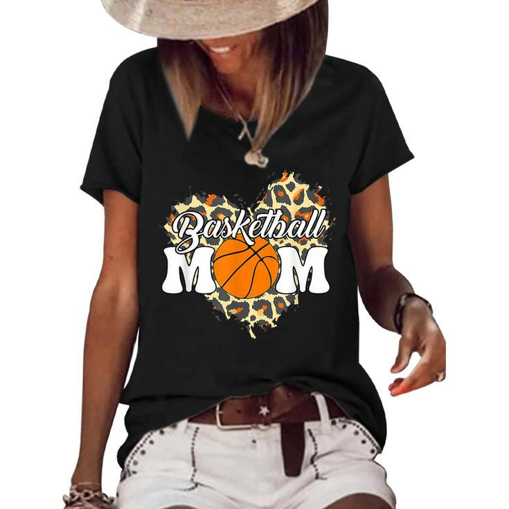 Basketball Mom Mothers Day Leopard Heart Baket Mom  Women's Short Sleeve Loose T-shirt