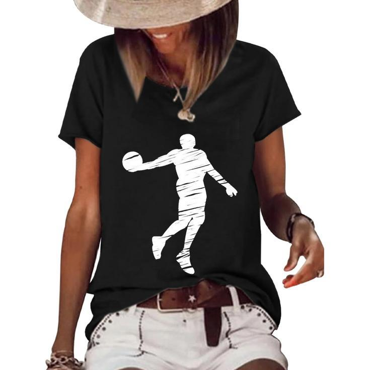 Basketball Player Retro Lines Gift Women's Short Sleeve Loose T-shirt