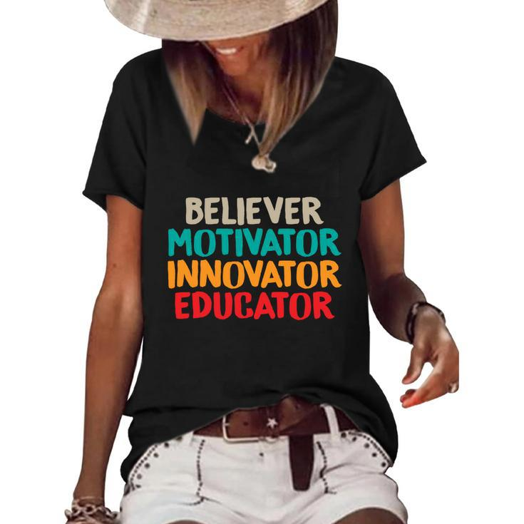 Believer Motivator Innovator Educator Unisex Tee For Teacher Gift Women's Short Sleeve Loose T-shirt