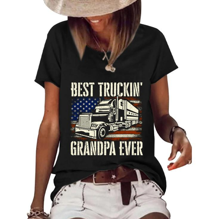 Best Truckin Grandpa Gift Big Rig Semi Truck Driver Trucker Gift Women's Short Sleeve Loose T-shirt