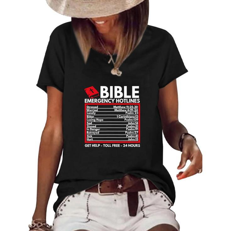 Bible Emergency Numbers Funny Christian Bible V2 Women's Short Sleeve Loose T-shirt