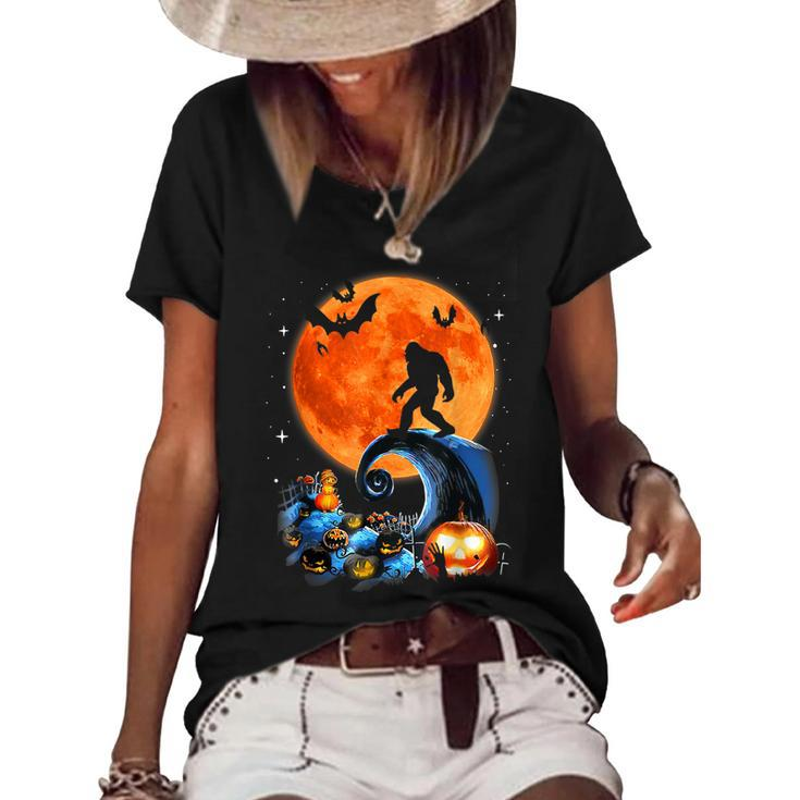 Bigfoot Witch Pumpkin Halloween Girls Women Sasquatch Lovers  Women's Short Sleeve Loose T-shirt