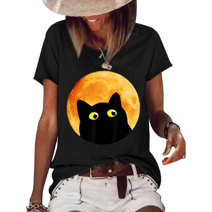 Black Cat Halloween Design Funny Cat Halloween  Women's Short Sleeve Loose T-shirt