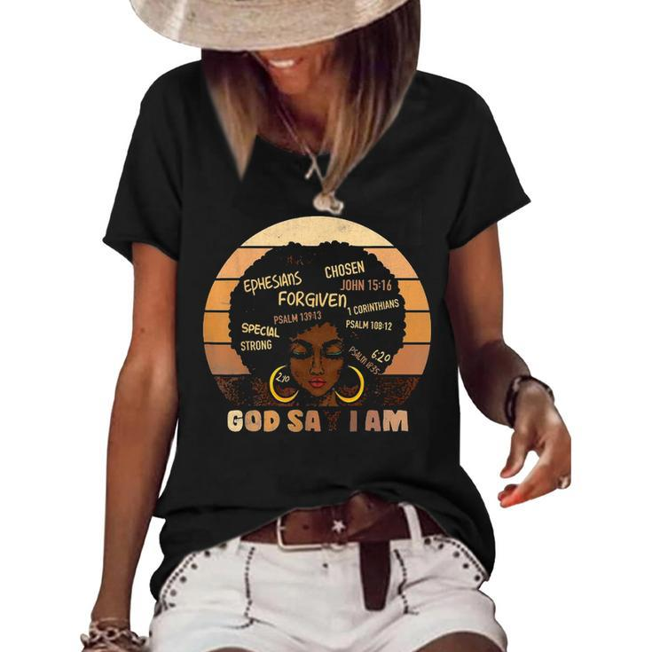 Black Girl Melanin God Says I Am Black History Month Pride Women's Short Sleeve Loose T-shirt