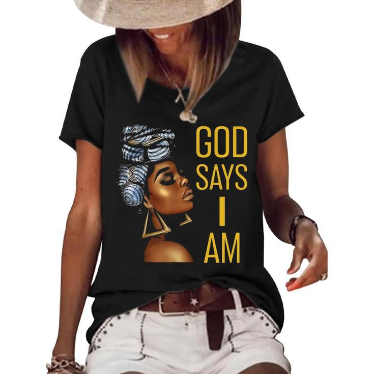 Black Women God Says I Am Black Melanin History Month Pride  Women's Short Sleeve Loose T-shirt