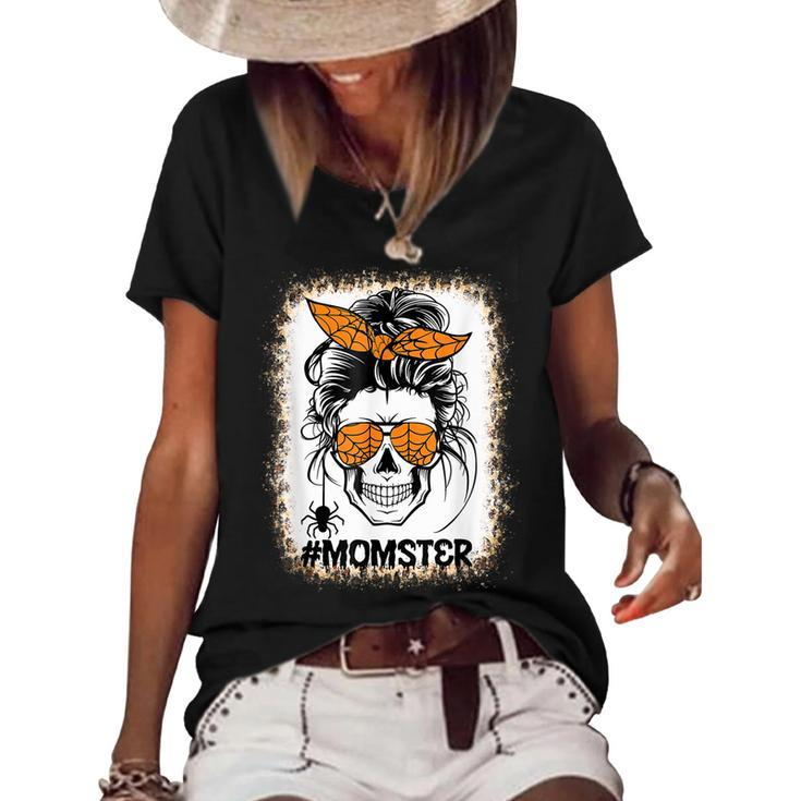 Bleached Momster Sugar Skull Mom Halloween Party Costume  Women's Short Sleeve Loose T-shirt