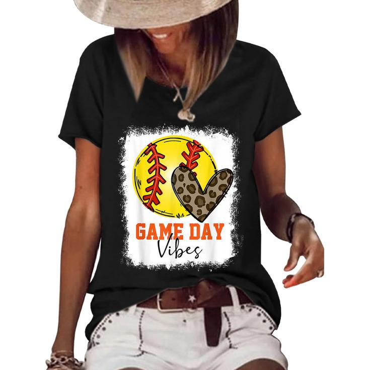 Bleached Softball Game Day Vibes Softball Mom Game Day  Women's Short Sleeve Loose T-shirt