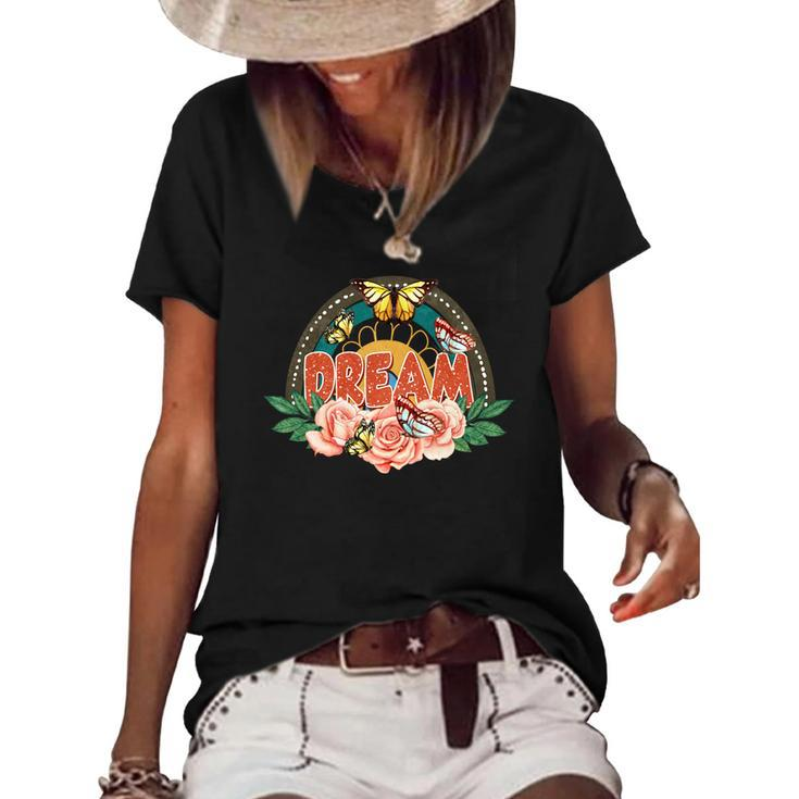 Boho Vintage Dream Flower And Butterfly Custom Women's Short Sleeve Loose T-shirt