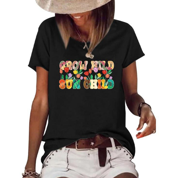Boho Vintage Grow Wild Sun Child Colorful Design Women's Short Sleeve Loose T-shirt