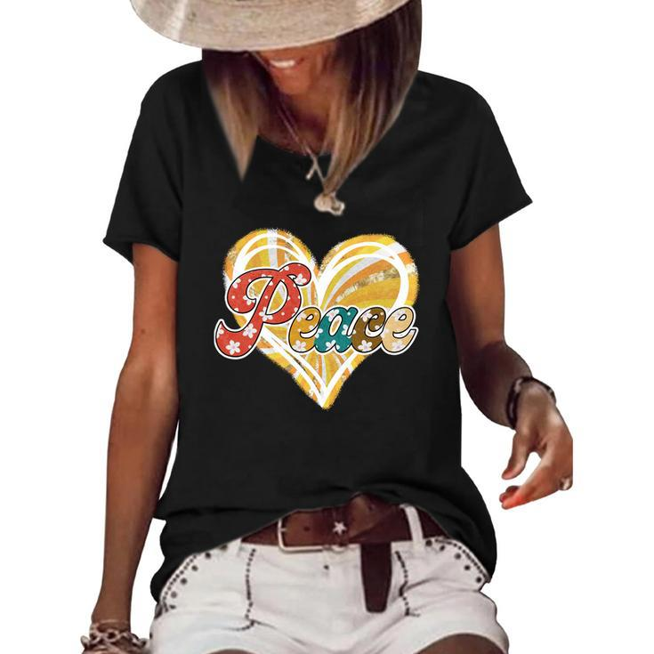 Boho Vintage Peace Heart Retro Custom Women's Short Sleeve Loose T-shirt