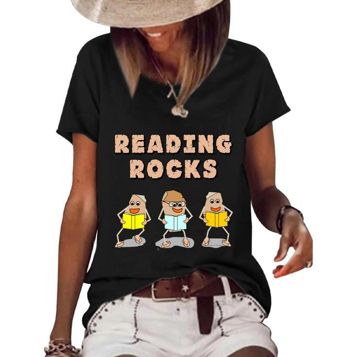 Book Reading Rocks Funny Literacy Funny Gift Women's Short Sleeve Loose T-shirt