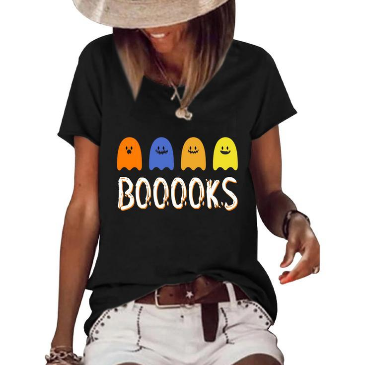 Books Spooky Ghost Funny Halloween Graphic Design Printed Casual Daily Basic V2 Women's Short Sleeve Loose T-shirt - Thegiftio
