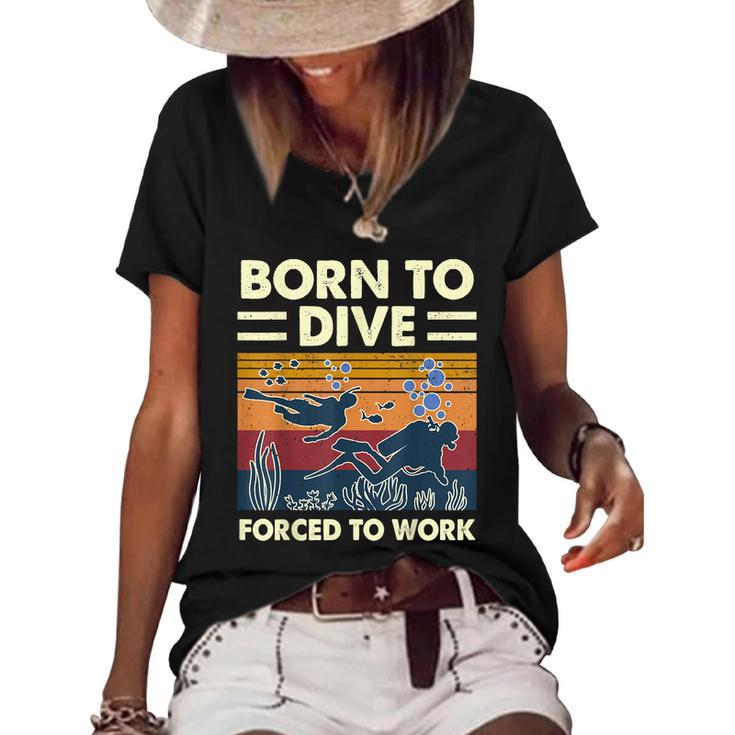 Born To Dive Forced To Work Scuba Diving Diver Funny Graphic Design Printed Casual Daily Basic Women's Short Sleeve Loose T-shirt