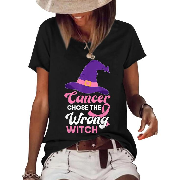 Breast Cancer Awareness Halloween Costume Pink Ribbon Witch  Women's Short Sleeve Loose T-shirt