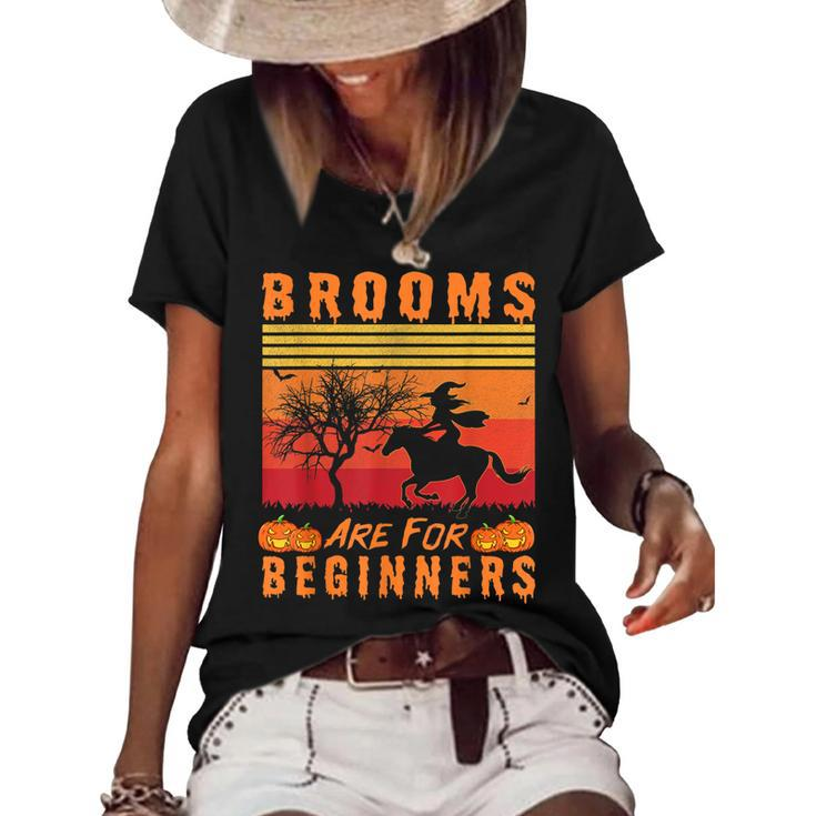 Brooms Are For Beginners Horse Witch Halloween Womens Girls  Women's Short Sleeve Loose T-shirt