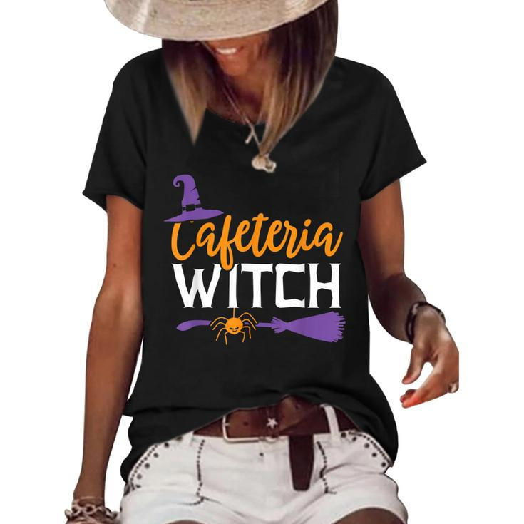 Cafeteria Witch Funny Lunch Lady Halloween School Teacher  Women's Short Sleeve Loose T-shirt