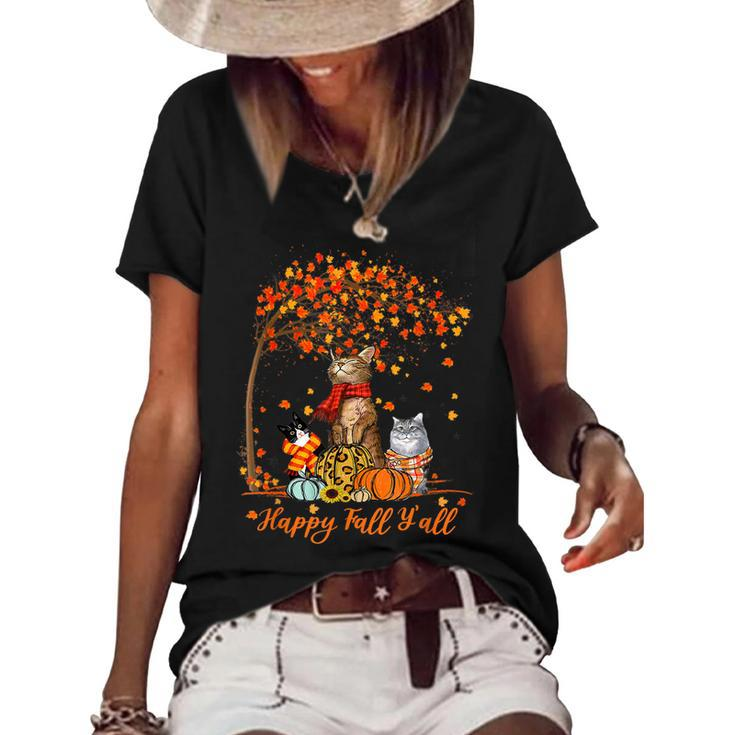 Cat It’S Fall Y’All Pumpkin Autumn Halloween Cat Fall Autumn  Women's Short Sleeve Loose T-shirt